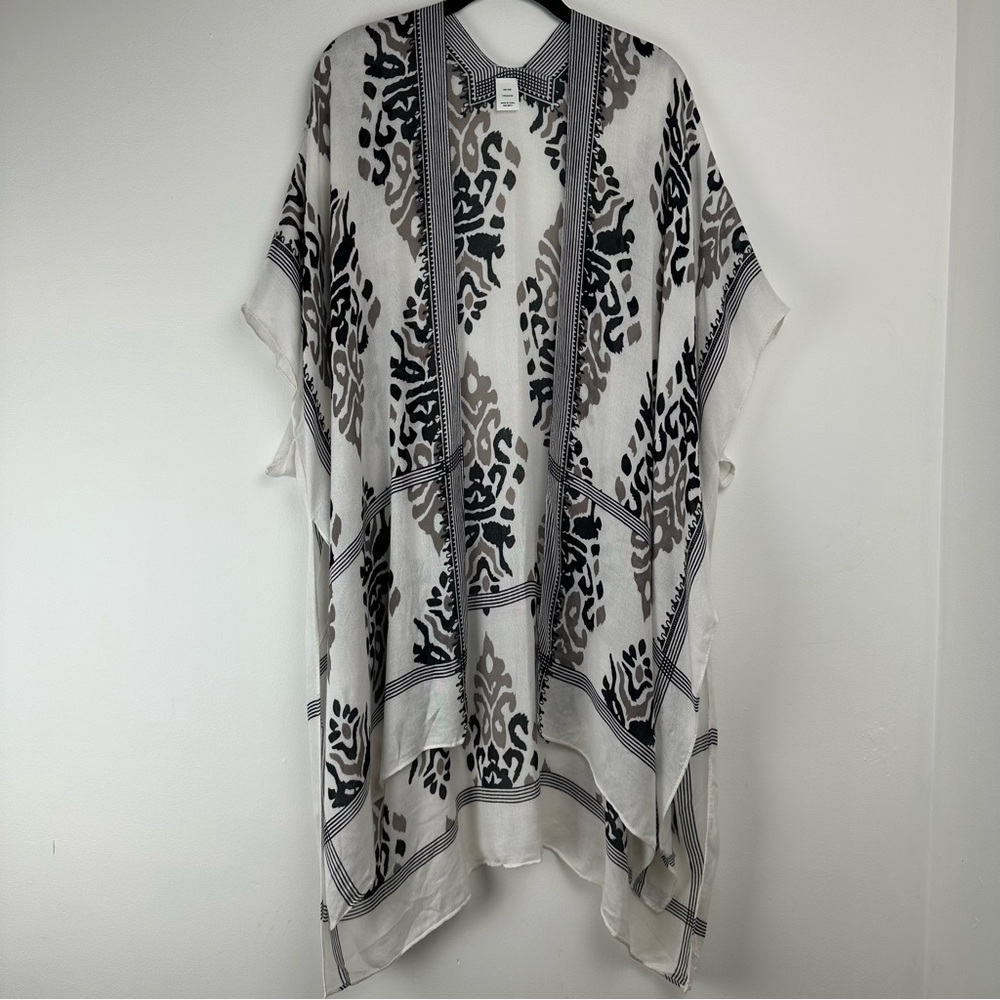 Steve Madden Open Kimono Coverup Damask Resortwear Beach Vacation Boho‎ Poolside